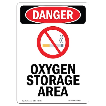 Signmission Safety Sign, OSHA Danger, 18" Height, Oxygen Storage Area, Portrait OS-DS-D-1218-V-1852
